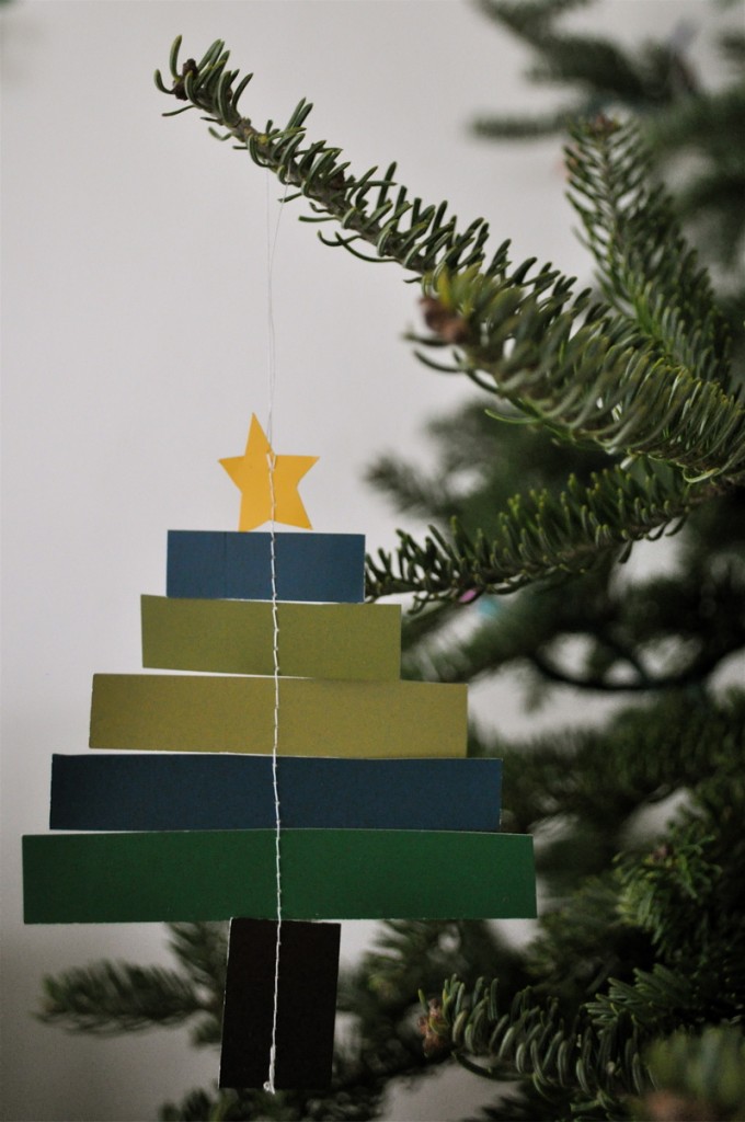 christmas tree ornament made out of paint chips