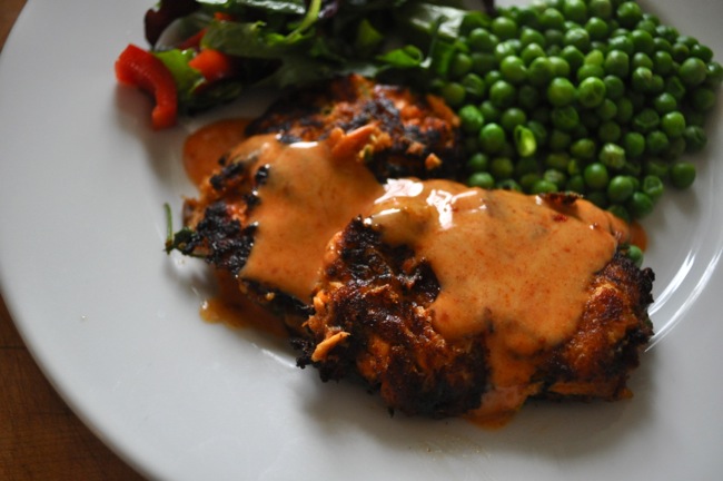 sweet potato salmon cakes with smokey mayo