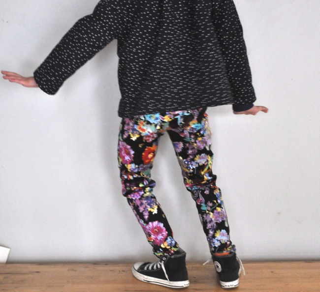 polka dot jacket and floral skinnies on elsie marley