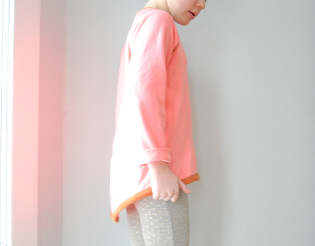 handmade pink and orange sweatshirt on elsie marley