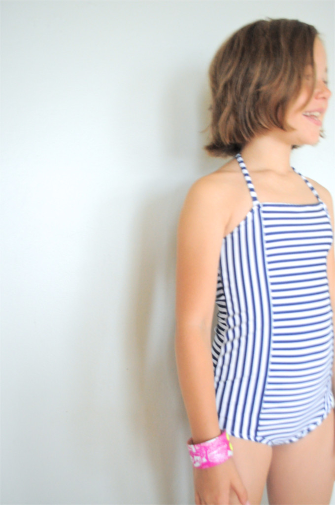 stripy swim suit on elsie marley